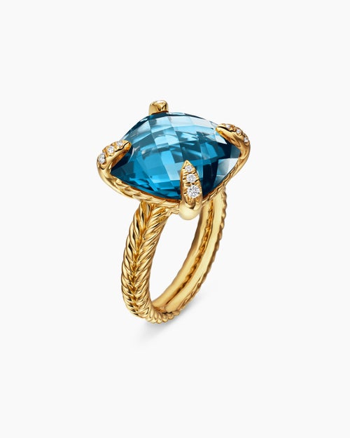 Womens Chatelaine® Ring in 18K Yellow Gold with Hampton Blue Topaz and Diamonds, 14mm