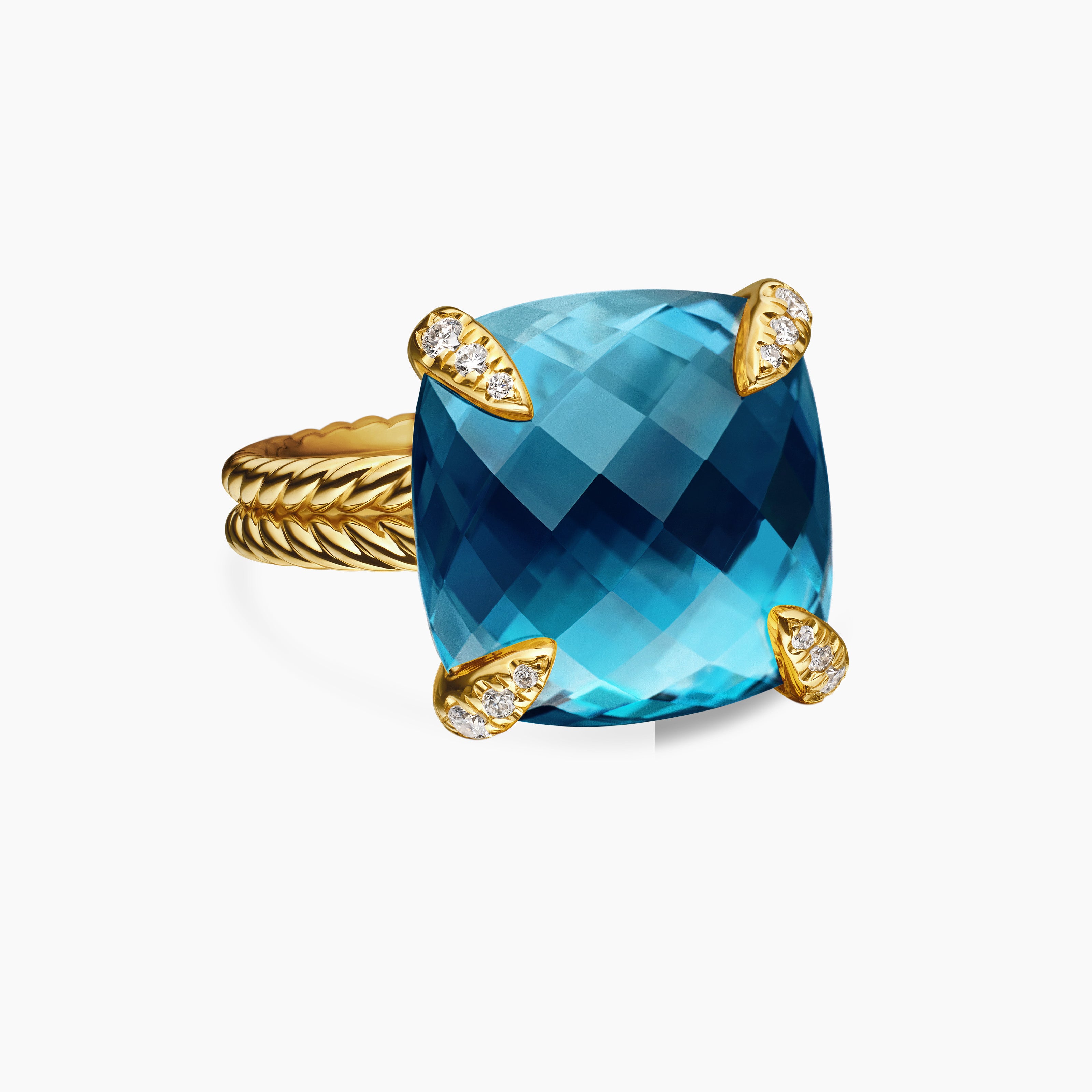Womens Chatelaine Ring in 18K Yellow Gold with Diamonds, 14mm