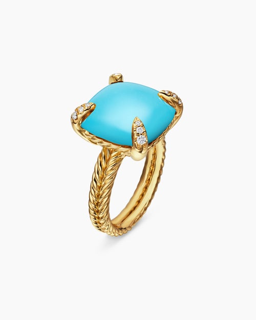 Womens Chatelaine® Ring in 18ct Yellow Gold with Turquoise and Diamonds, 14mm