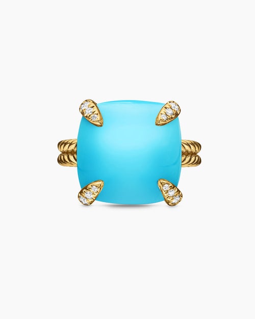 Womens Chatelaine® Ring in 18ct Yellow Gold with Turquoise and Diamonds, 14mm