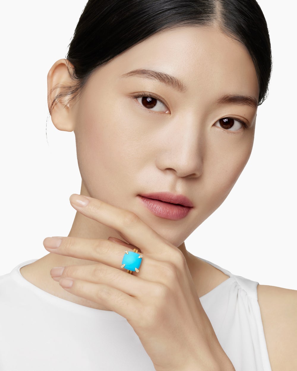 Womens Chatelaine® Ring in 18ct Yellow Gold with Turquoise and Diamonds, 14mm
