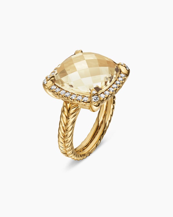 Chatelaine® Pavé Bezel Ring in 18K Yellow Gold with Champagne Citrine and Diamonds, 14mm