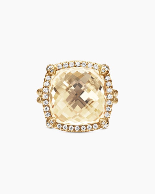 Womens Chatelaine® Pavé Bezel Ring in 18K Yellow Gold with Champagne Citrine and Diamonds, 14mm