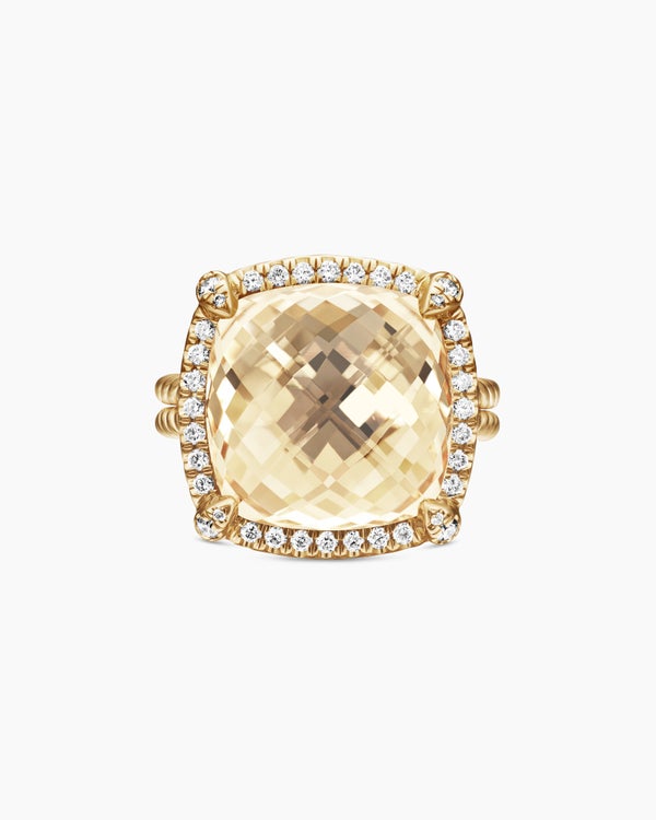 Chatelaine® Pavé Bezel Ring in 18K Yellow Gold with Champagne Citrine and Diamonds, 14mm