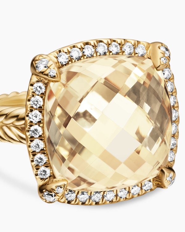 Chatelaine® Pavé Bezel Ring in 18K Yellow Gold with Champagne Citrine and Diamonds, 14mm