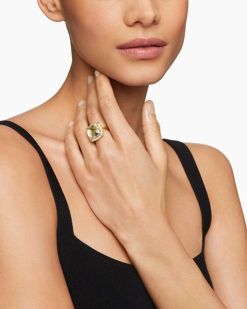 Womens Chatelaine® Pavé Bezel Ring in 18K Yellow Gold with Champagne Citrine and Diamonds, 14mm