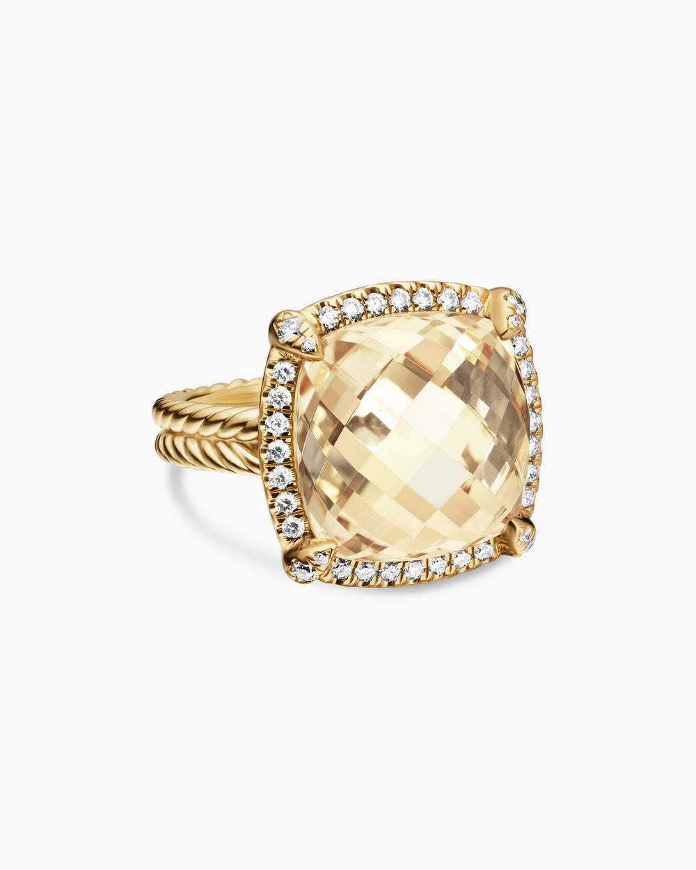 Womens Chatelaine® Pavé Bezel Ring in 18ct Yellow Gold with Champagne Citrine and Diamonds, 14mm