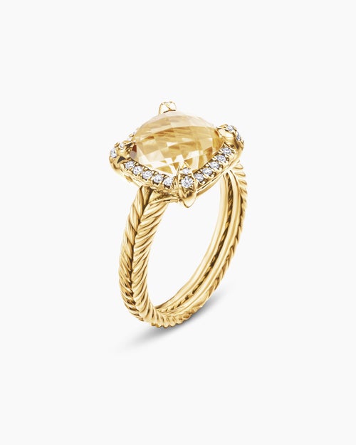Womens Chatelaine® Pavé Bezel Ring in 18K Yellow Gold with Champagne Citrine and Diamonds, 9mm
