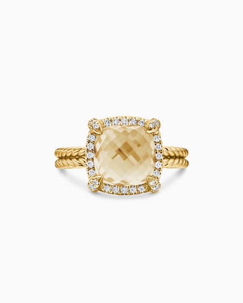 Womens Chatelaine® Pavé Bezel Ring in 18K Yellow Gold with Champagne Citrine and Diamonds, 9mm