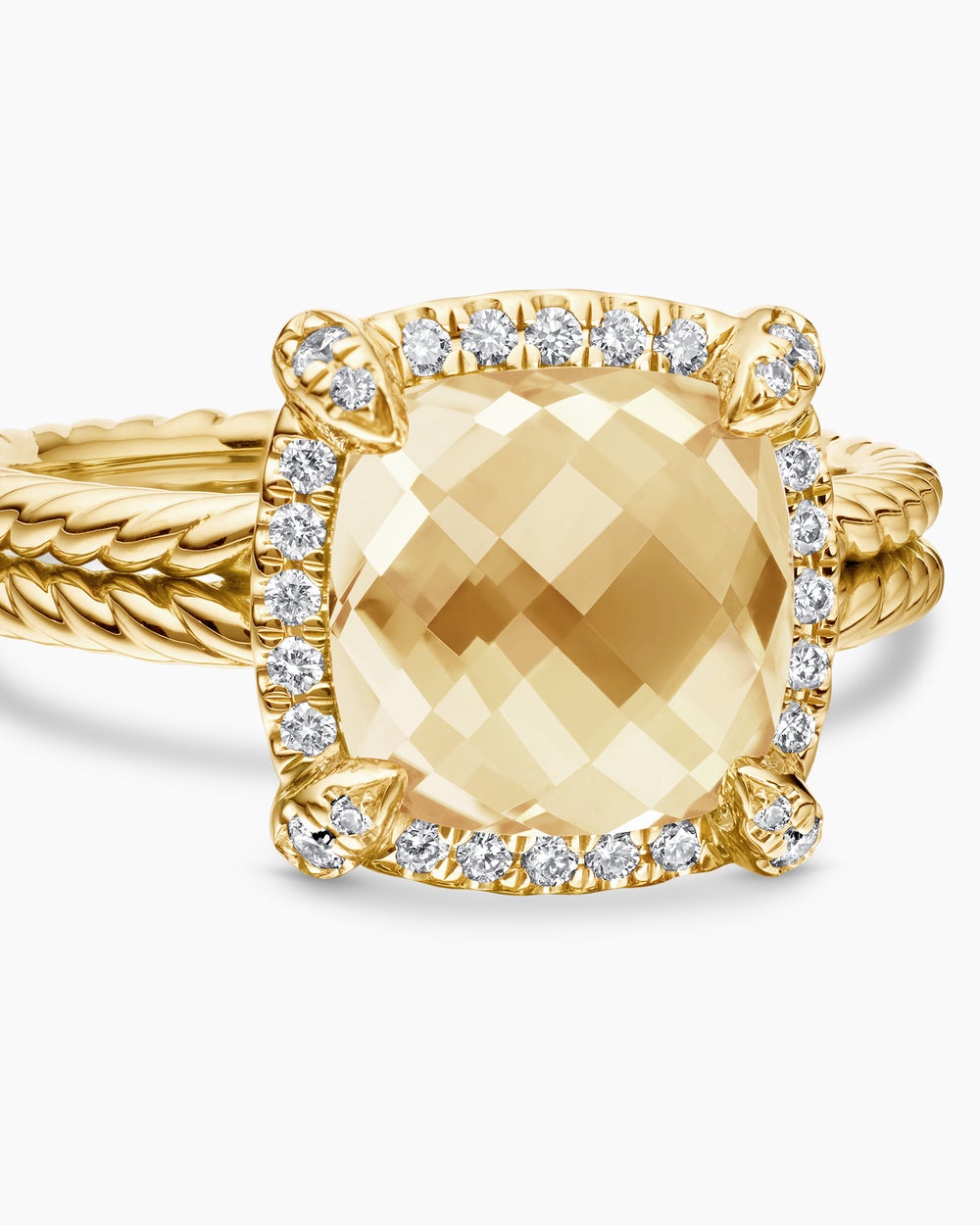 Womens Chatelaine® Pavé Bezel Ring in 18ct Yellow Gold with Champagne Citrine and Diamonds, 9mm