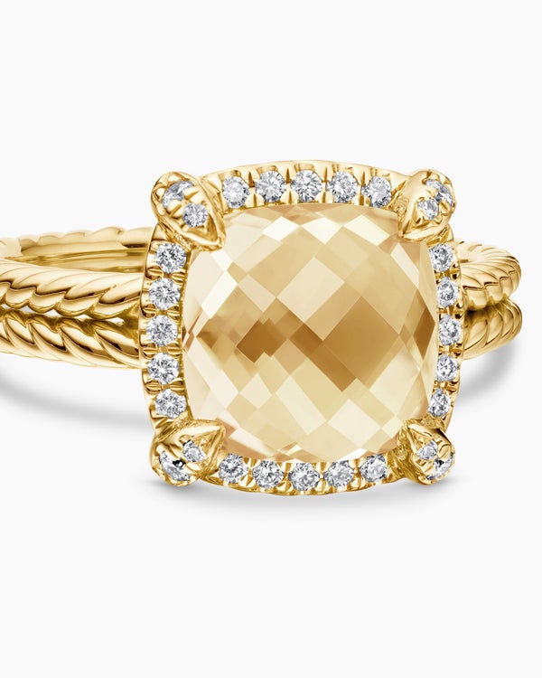 Chatelaine® Pavé Bezel Ring in 18K Yellow Gold with Champagne Citrine and Diamonds, 9mm