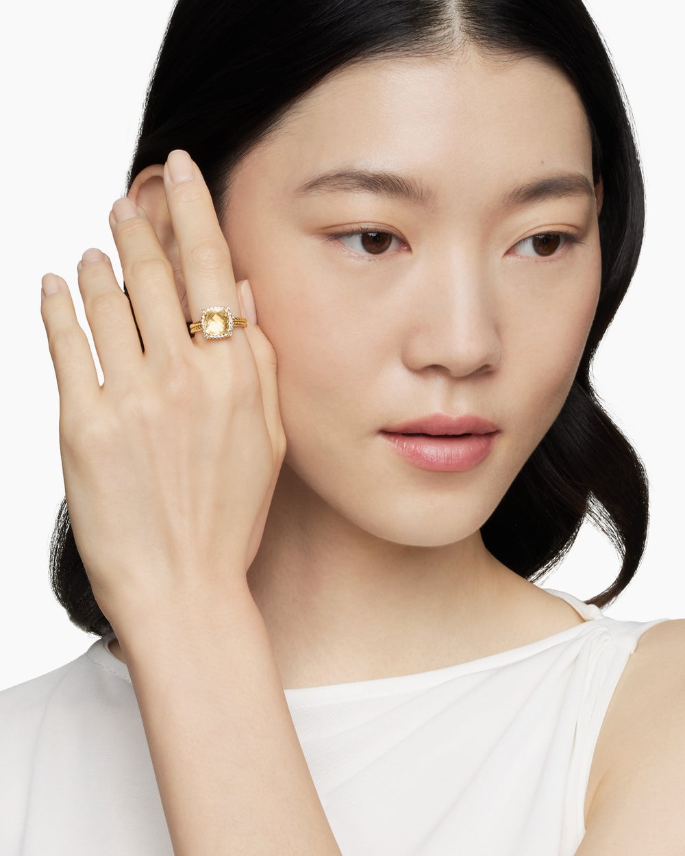 Womens Chatelaine® Pavé Bezel Ring in 18ct Yellow Gold with Champagne Citrine and Diamonds, 9mm