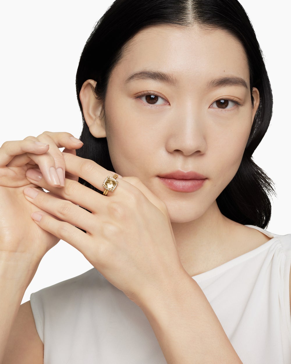 Womens Chatelaine® Pavé Bezel Ring in 18ct Yellow Gold with Champagne Citrine and Diamonds, 9mm