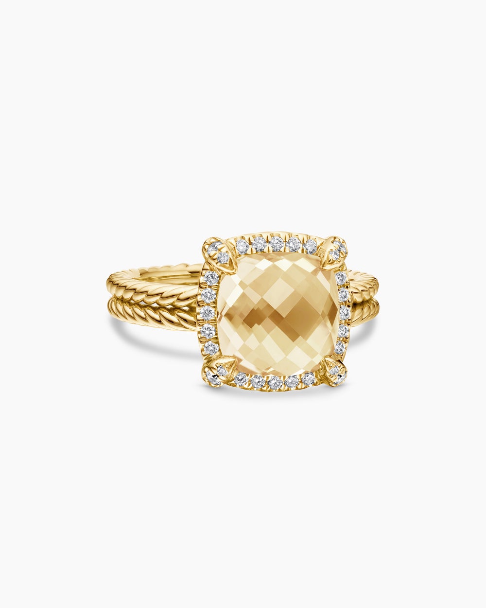 Womens Chatelaine® Pavé Bezel Ring in 18ct Yellow Gold with Champagne Citrine and Diamonds, 9mm
