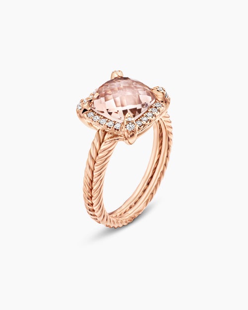 Womens Chatelaine® Pavé Bezel Ring in 18K Rose Gold with Morganite and Diamonds, 9mm