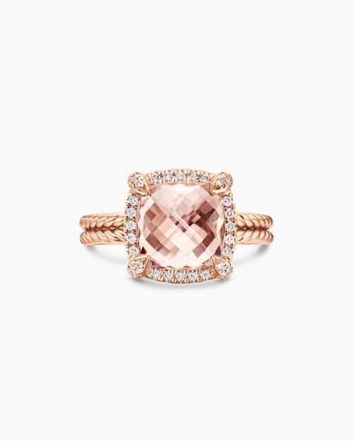 Womens Chatelaine® Pavé Bezel Ring in 18K Rose Gold with Morganite and Diamonds, 9mm