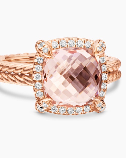 Womens Chatelaine® Pavé Bezel Ring in 18K Rose Gold with Morganite and Diamonds, 9mm