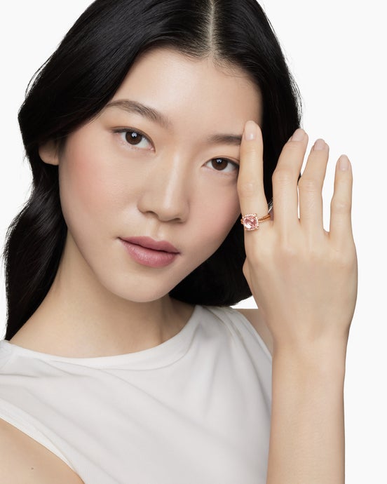 Chatelaine® Pavé Bezel Ring in 18K Rose Gold with Morganite and Diamonds, 9mm