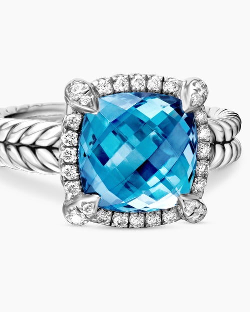 Womens Chatelaine Pavé Bezel Ring in Sterling Silver, 9mm