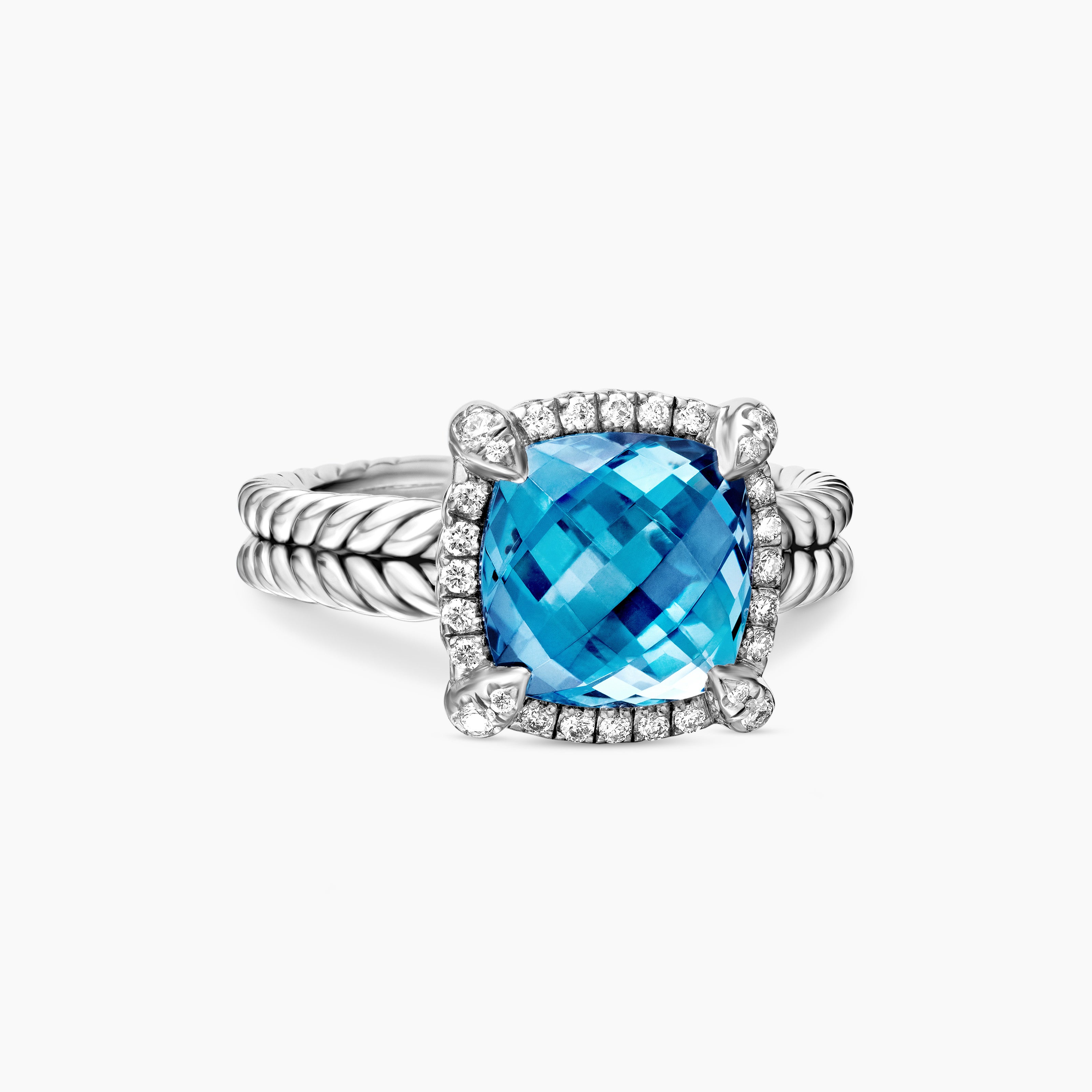 Womens Chatelaine Pav&eacute; Bezel Ring in Sterling Silver, 9mm