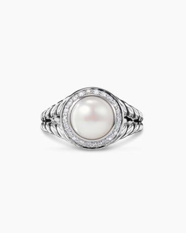 Pearl Ring in Sterling Silver with Pearl and Diamonds, 12mm