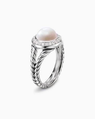 Pearl Ring in Sterling Silver with Diamonds, 12mm