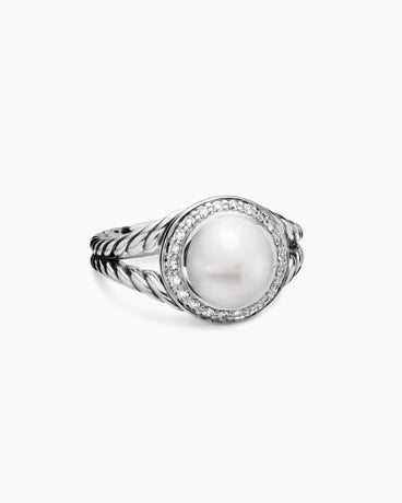 Pearl Ring in Sterling Silver with Diamonds, 12mm