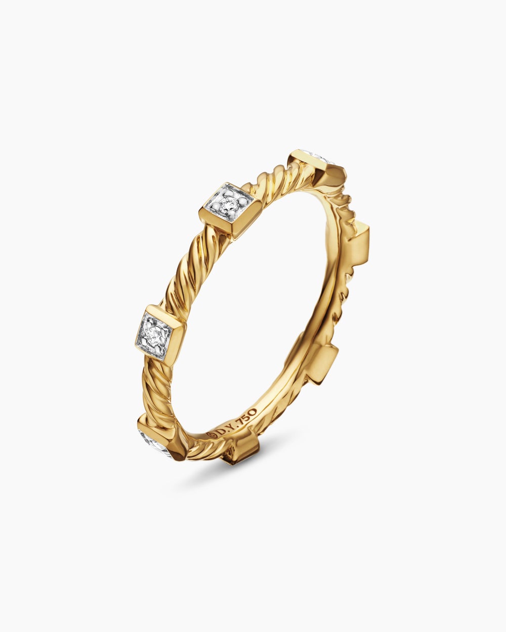 Womens Cable Collectibles Stations Stack Ring in 18ct Yellow Gold with Diamonds, 2mm