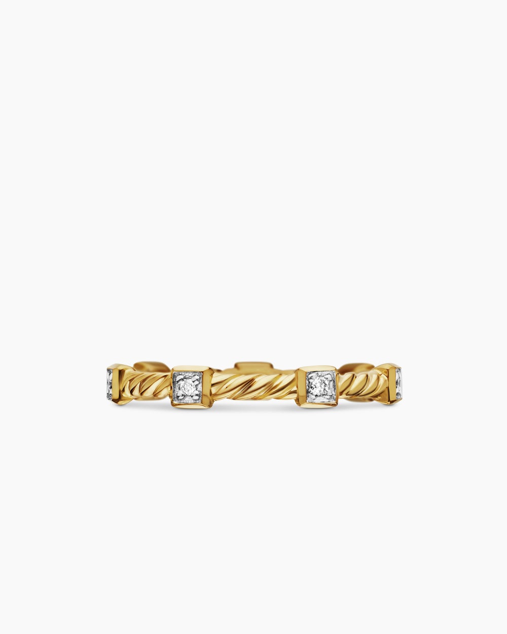 Womens Cable Collectibles Stations Stack Ring in 18ct Yellow Gold with Diamonds, 2mm