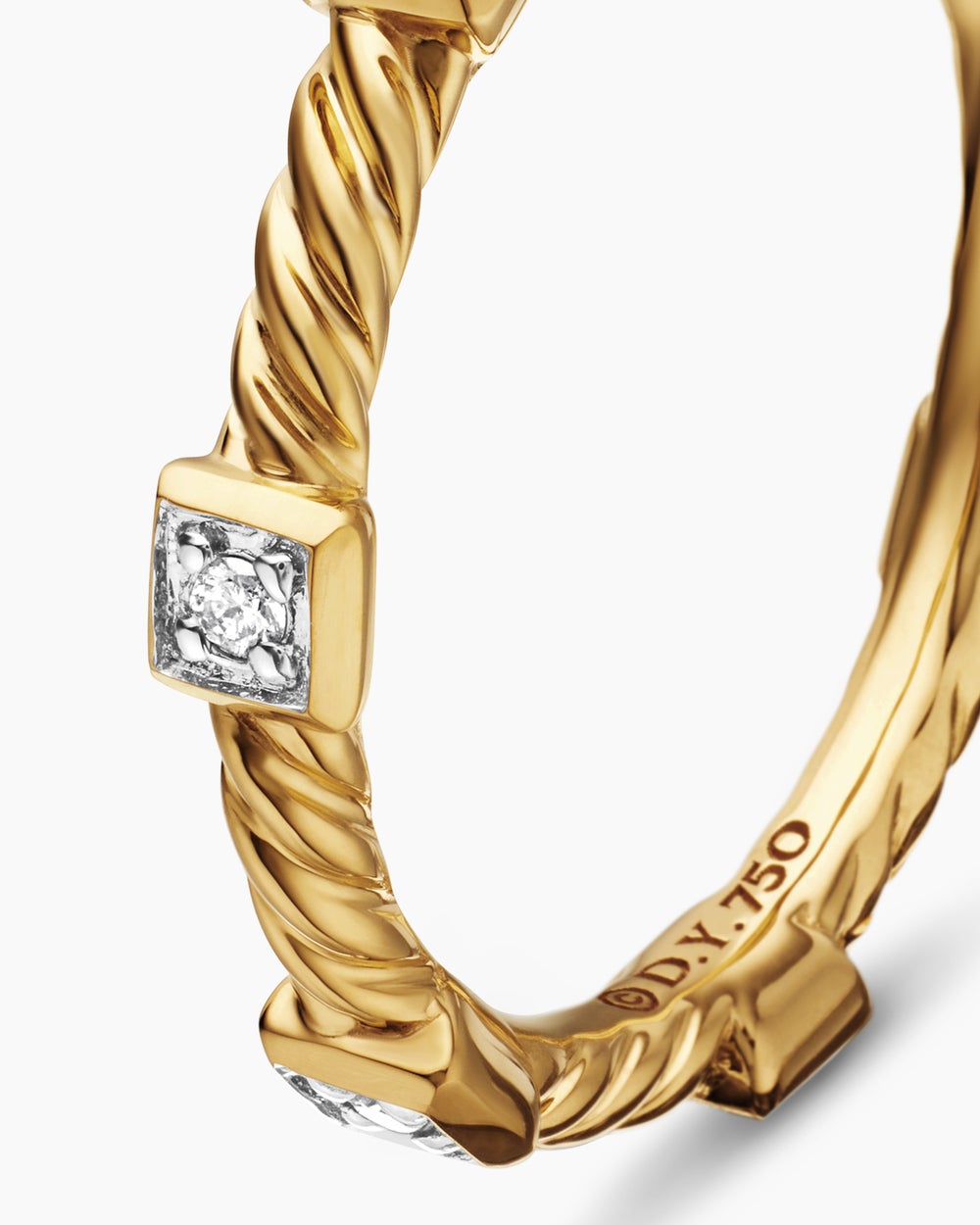 Womens Cable Collectibles Stations Stack Ring in 18ct Yellow Gold with Diamonds, 2mm