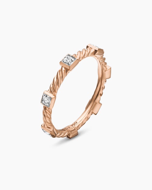 Womens Cable Collectibles® Stations Stack Ring in 18K Rose Gold with Diamonds, 2mm