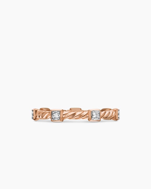 Womens Cable Collectibles® Stations Stack Ring in 18K Rose Gold with Diamonds, 2mm