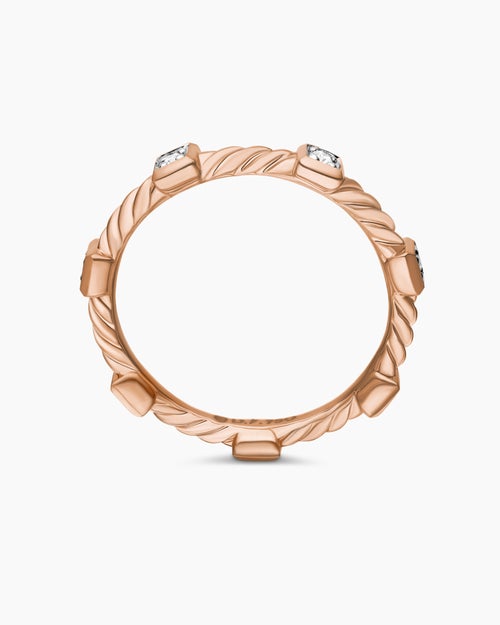 Womens Cable Collectibles Stations Stack Ring in 18ct Rose Gold with Diamonds, 2mm