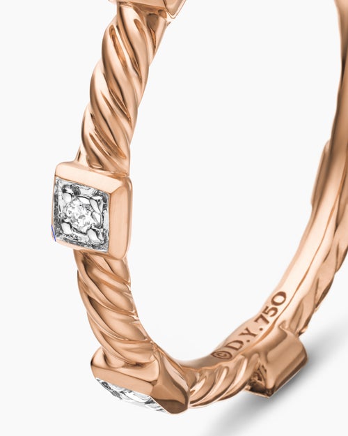 Womens Cable Collectibles Stations Stack Ring in 18ct Rose Gold with Diamonds, 2mm