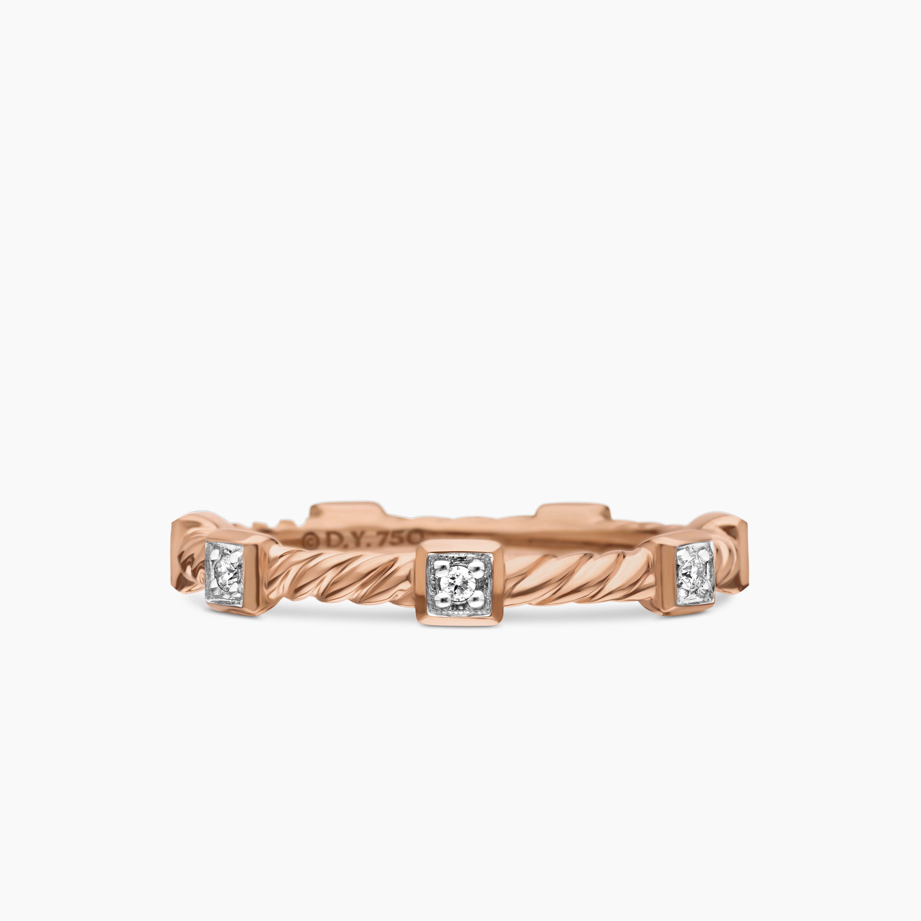 Womens Cable Collectibles&reg; Stations Stack Ring in 18K Rose Gold with Diamonds, 2mm