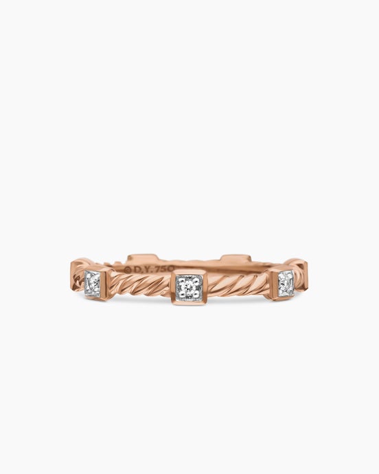 Cable Collectibles® Stations Stack Ring in 18K Rose Gold with Diamonds, 2mm