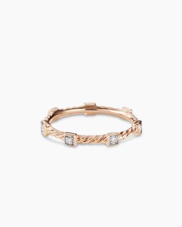 Cable Collectibles® Stations Stack Ring in 18K Rose Gold with Diamonds, 2mm