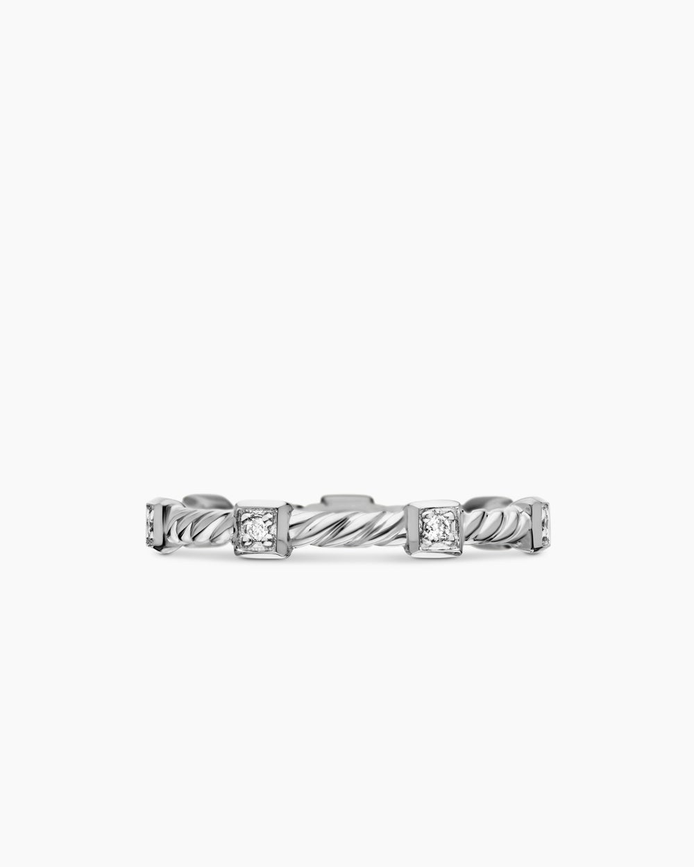 Womens Cable Collectibles Stations Stack Ring in 18ct White Gold with Diamonds, 2mm