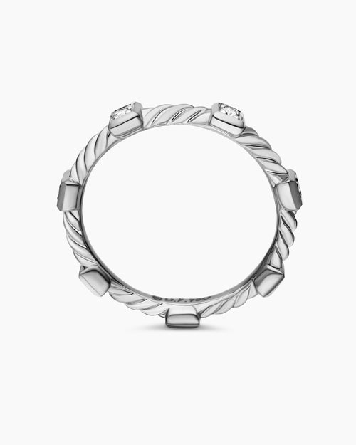 Womens Cable Collectibles® Stations Stack Ring in 18K White Gold with Diamonds, 2mm