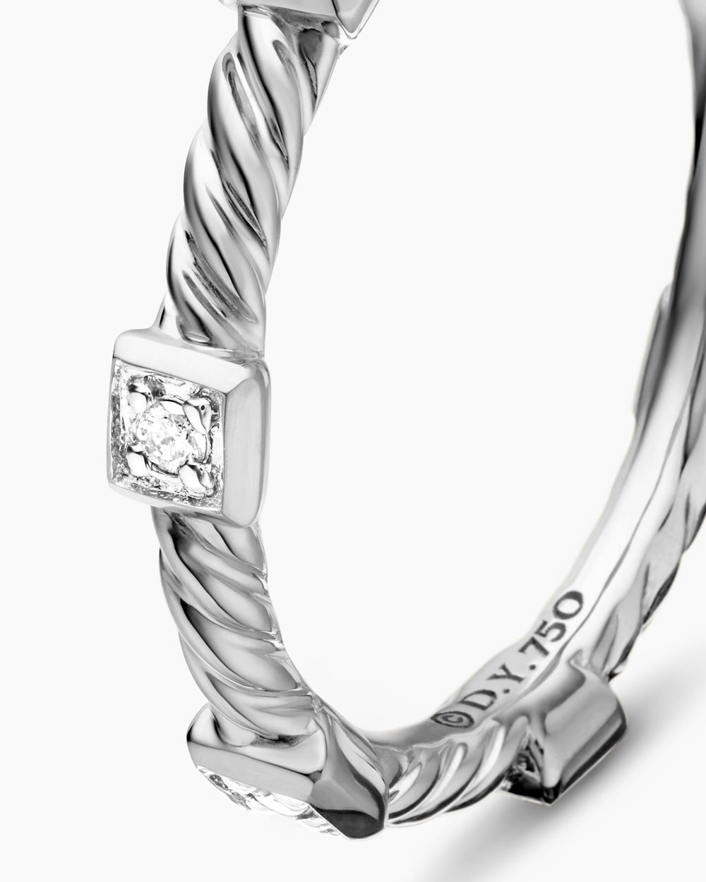 Womens Cable Collectibles Stations Stack Ring in 18ct White Gold with Diamonds, 2mm