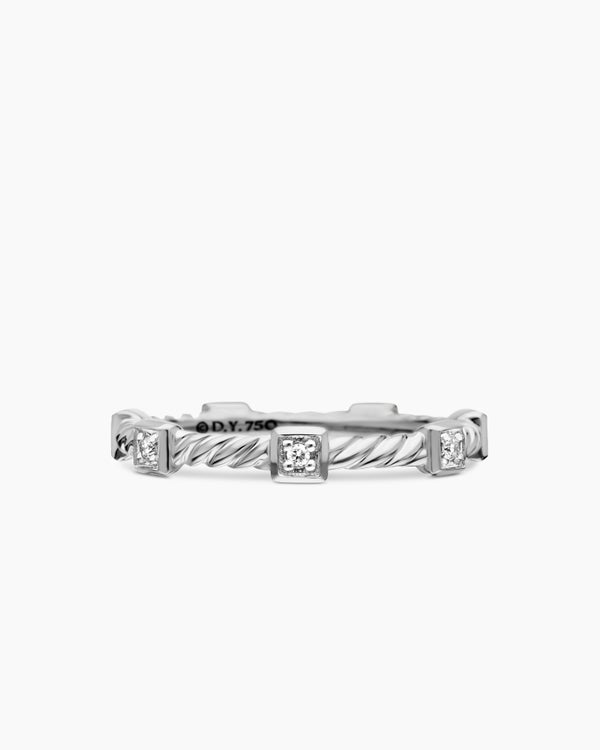 Cable Collectibles Stations Stack Ring in 18K White Gold with Diamonds, 2mm