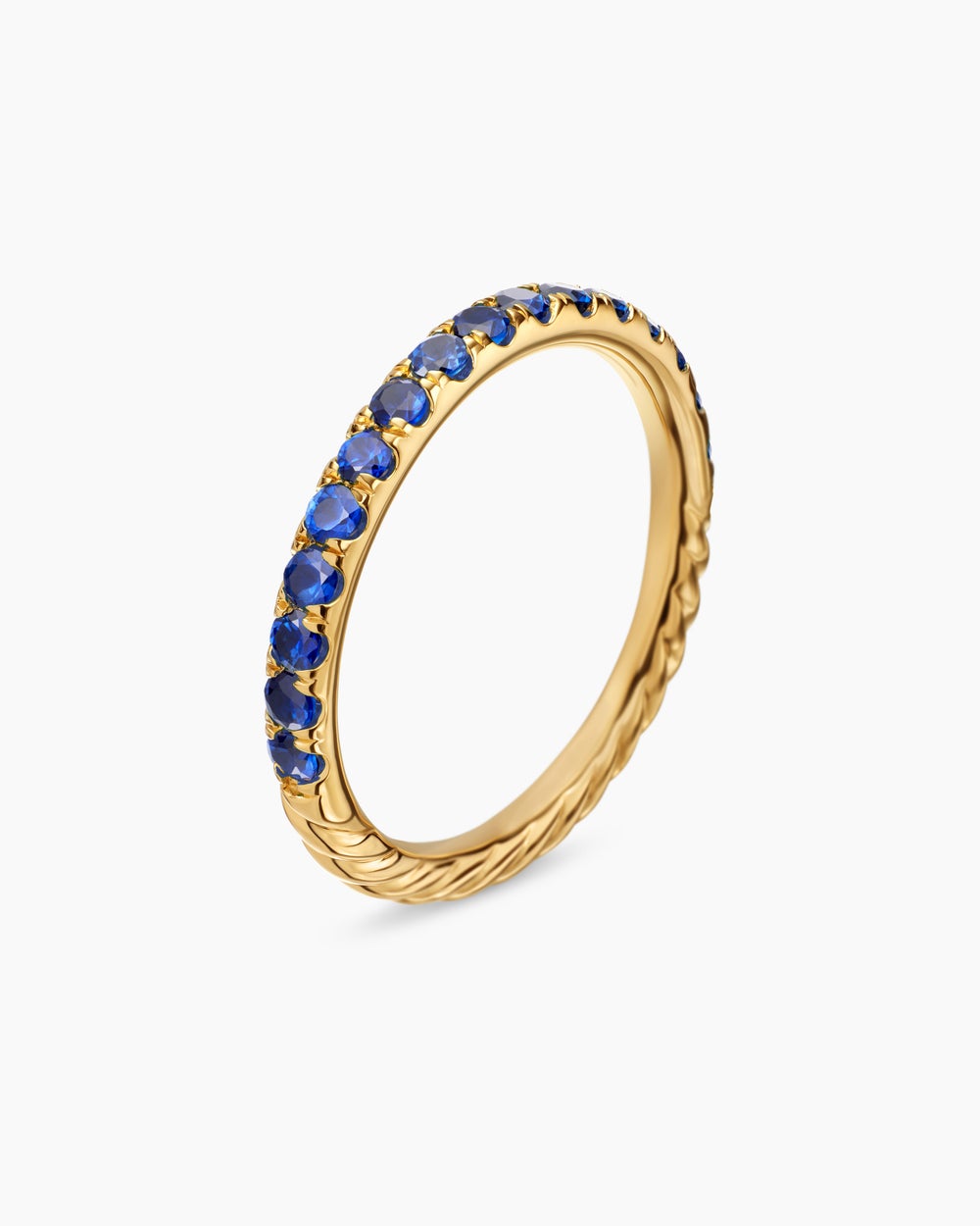Womens Cable Collectibles® Stack Ring in 18K Yellow Gold with Pavé Blue Sapphires, 2mm