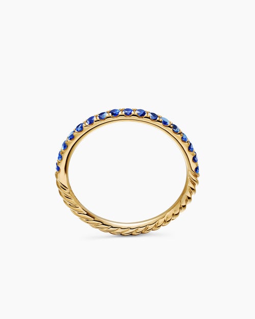 Womens Cable Collectibles® Stack Ring in 18K Yellow Gold with Pavé Blue Sapphires, 2mm