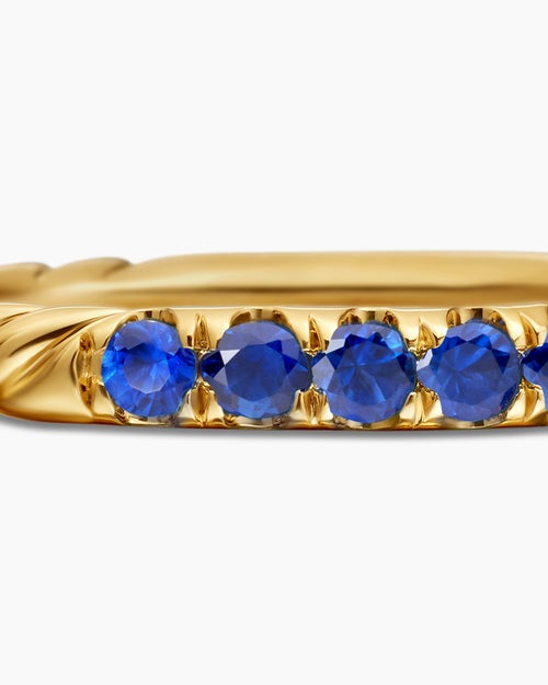 Womens Cable Collectibles® Stack Ring in 18K Yellow Gold with Pavé Blue Sapphires, 2mm