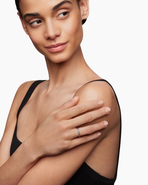 Womens Cable Collectibles® Stack Ring in 18K Yellow Gold with Pavé Blue Sapphires, 2mm