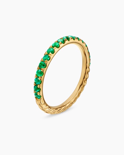 Womens Cable Collectibles Stack Ring in 18K Yellow Gold with Pavé, 2mm