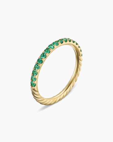 Cable Collectibles® Stack Ring in 18K Yellow Gold with Pavé Emeralds, 2mm