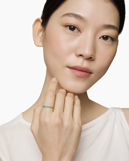 Womens Cable Collectibles Stack Ring in 18K Yellow Gold with Pavé, 2mm