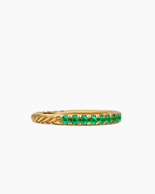 Womens Cable Collectibles Stack Ring in 18K Yellow Gold with Pavé, 2mm