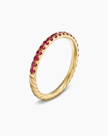 Cable Collectables® Stack Ring in 18K Yellow Gold with Pavé Rubies, 2mm